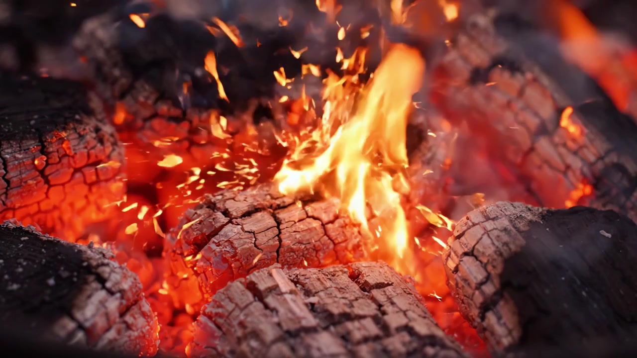 Fiamme Affascinanti: Primo Piano di Braci Ardenti con Vivaci Tonalità Rosse e Arancioni in un Ambiente Caldo e Fumoso