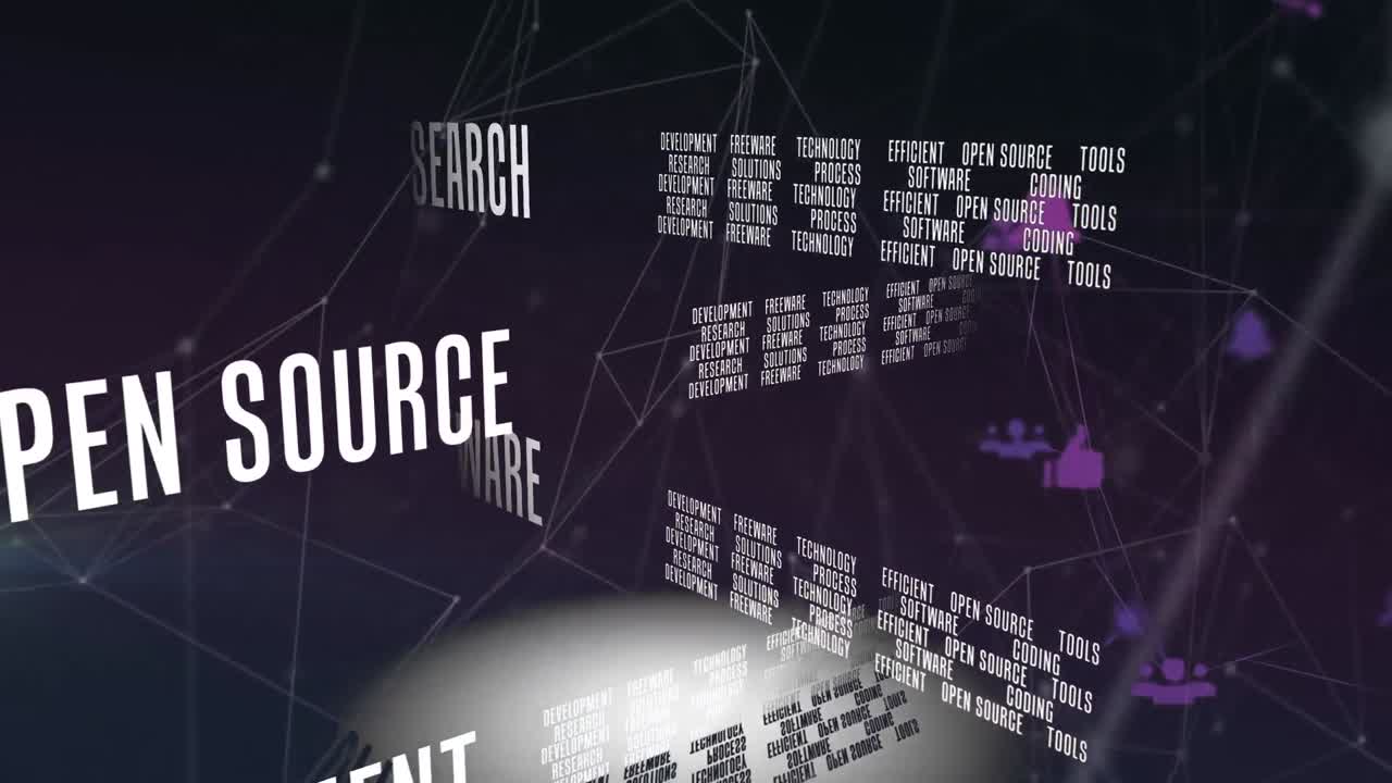 animation mehrerer geschäftskonzepttexte und verbindungsnetzwerke vor schwarzem hintergrund