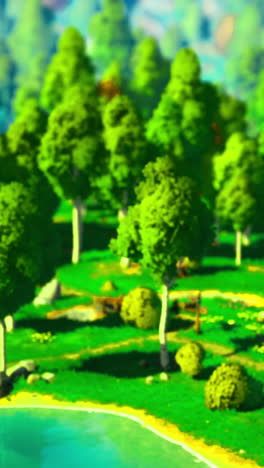 vibrant green landscape with lush trees by a serene water body at midday