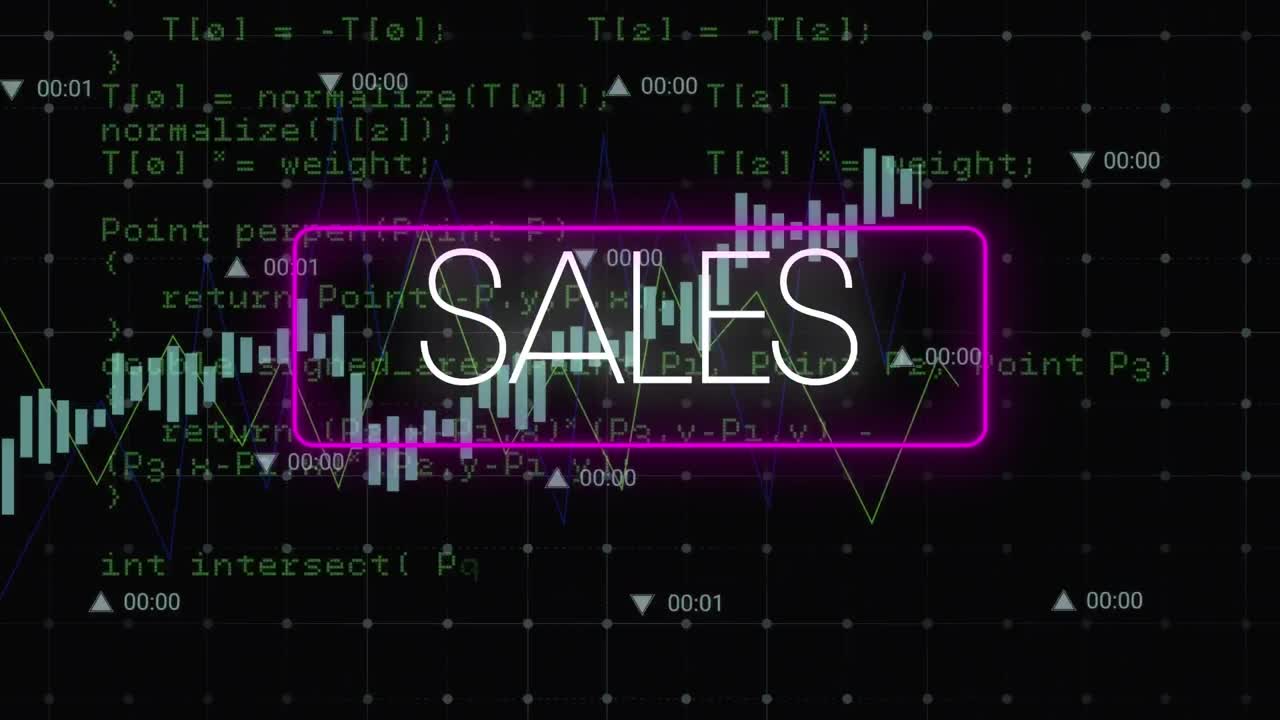 Animation af skiftende tal og databehandling på sort baggrund
