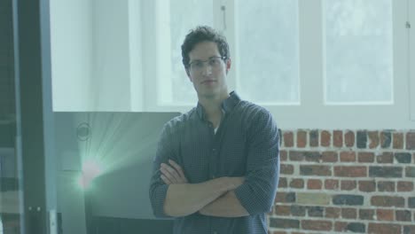 animación de luz brillante sobre el hombre de negocios caucásico