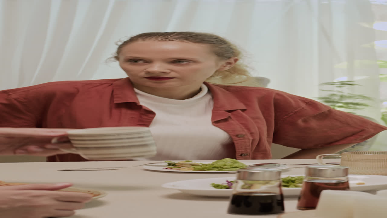 Spouses Having Quarrel during Home Lunch