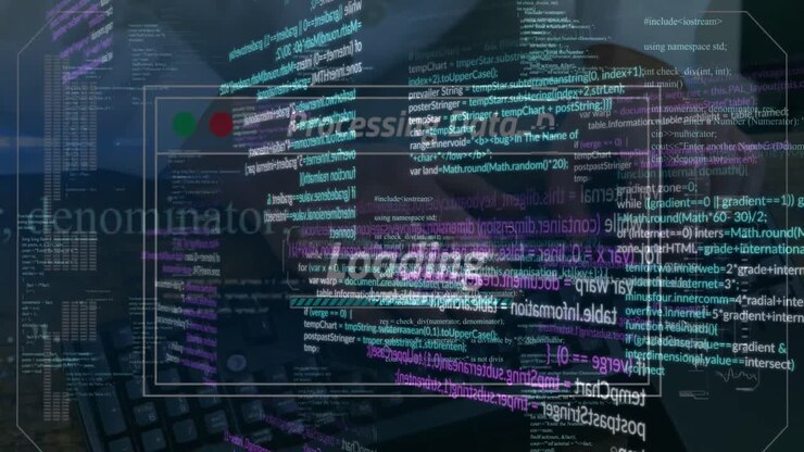 Animation of screen with data processing and text