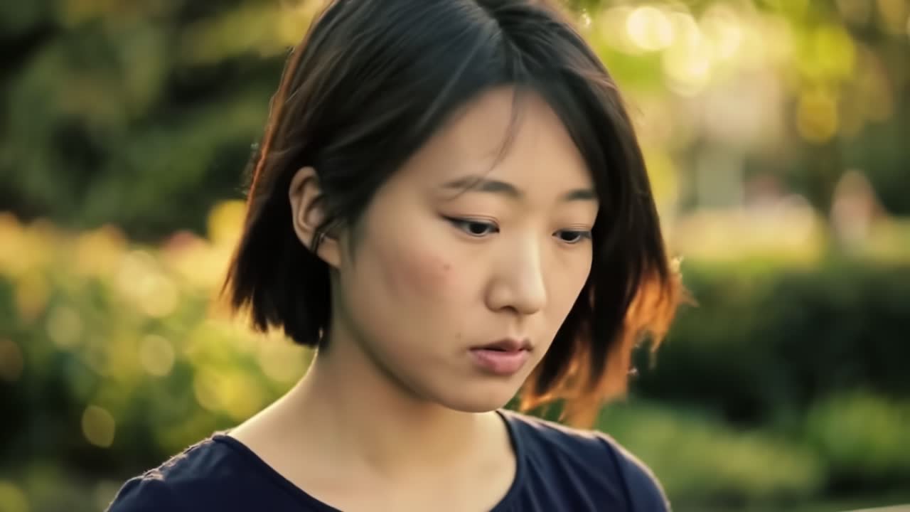 A Moment of Reflection: Capturing the Contemplative Expression of a Young Woman in a Serene Outdoor Setting, Highlighting Her Emotions and Inner Thoughts