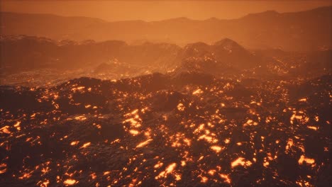 lava fields and hills at active volcano