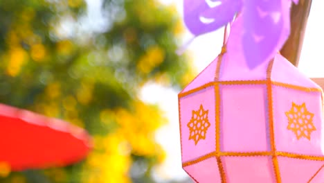 slow pan across close up of beautiful yi peng lantern