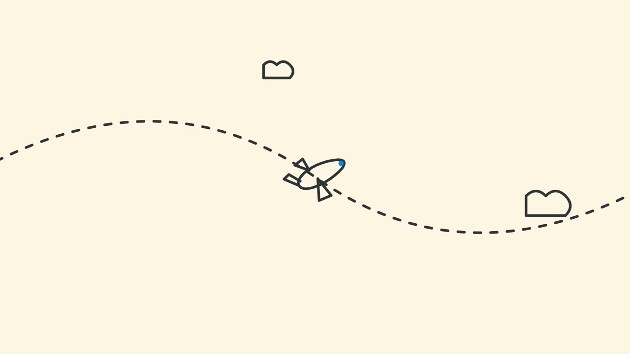 Minimalist Animation of a Small Airplane Flying Along a Dotted Path