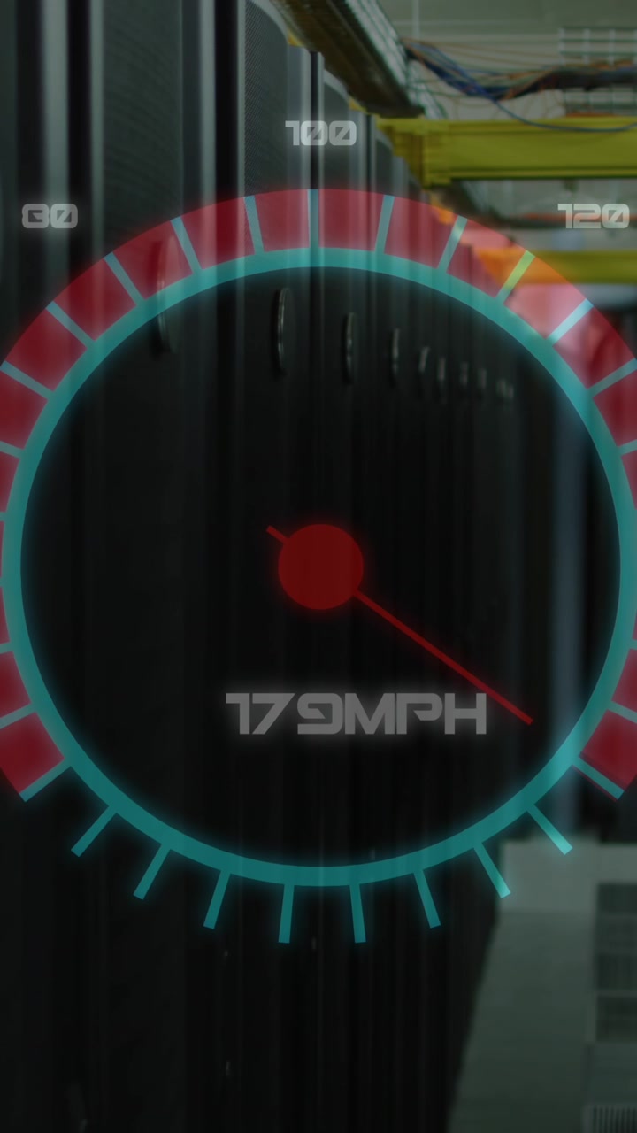 Animation of speedometer over server room