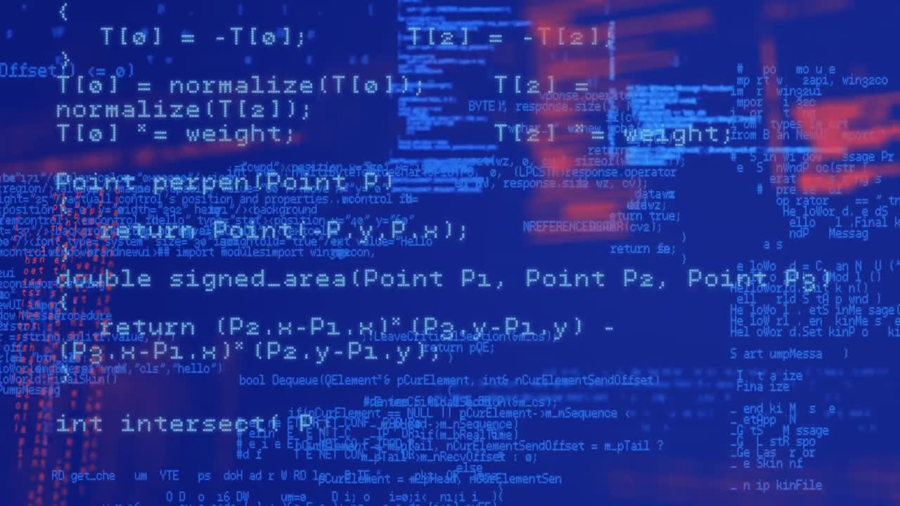 Animation of glowing data processing over blue background