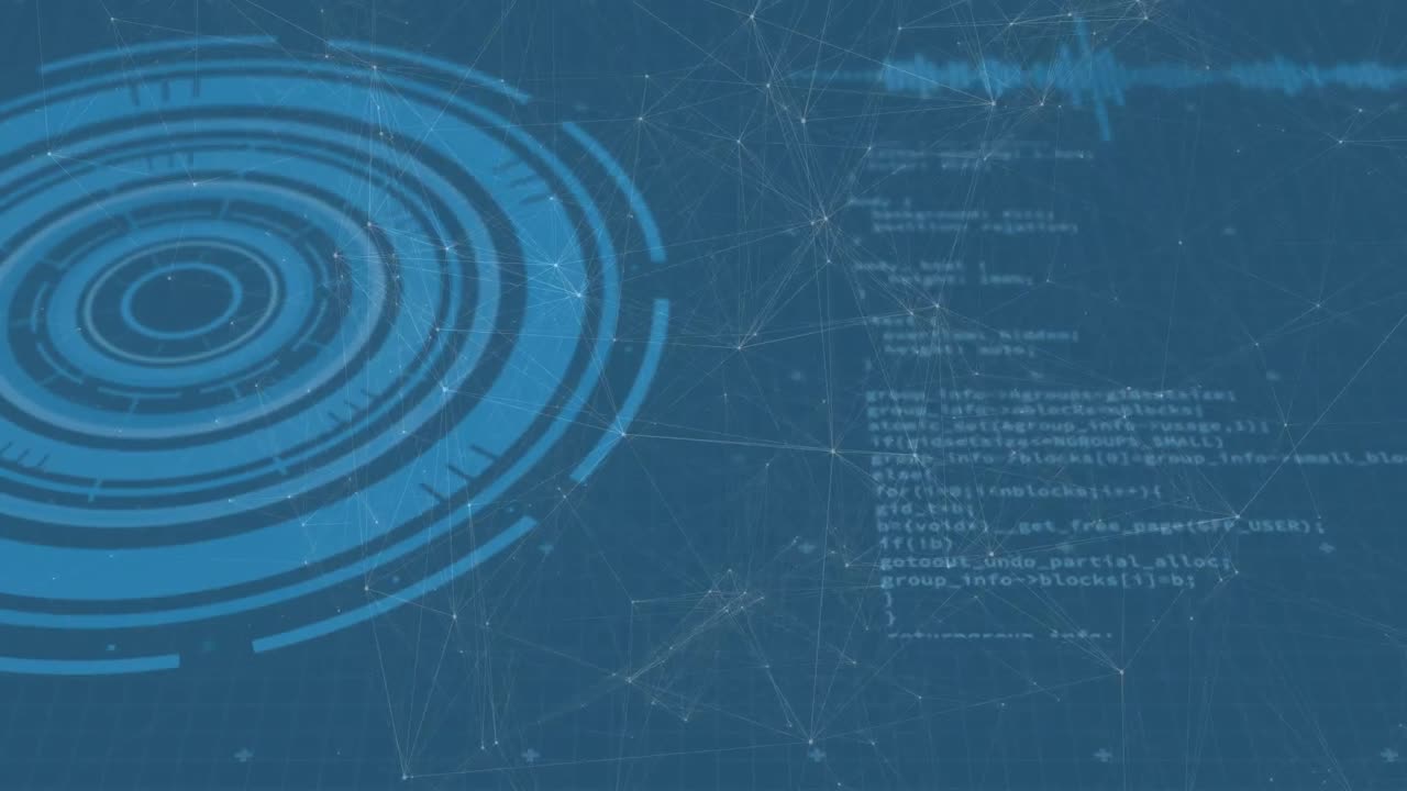 Animation of network of connections, data processing with scope scanning