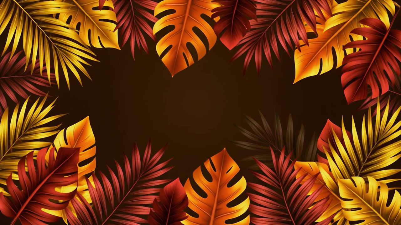 Animated Tropical Leaves Frame with Golden and Red Autumn Tones
