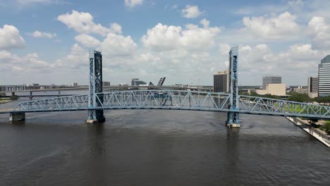 main street, john t alsop, bridge in jacksonville florida viewed from slowly sliding drone