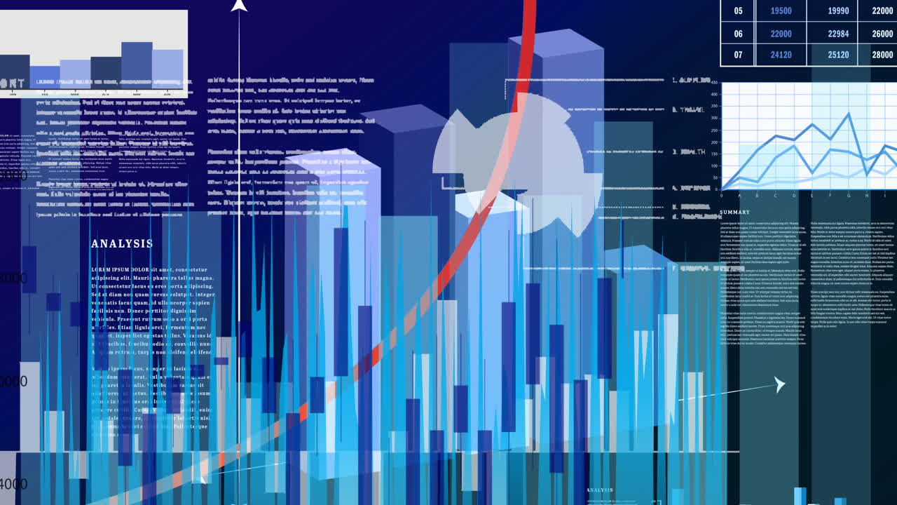 Animation of data processing and statistics recording with red line