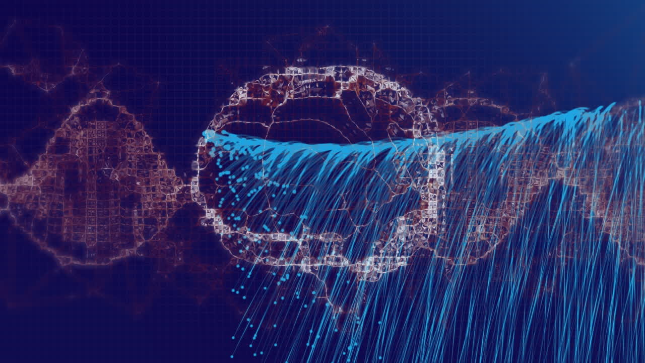 Animation of human brain and blue trails on dark blue background