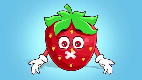 cartoon strawberry face animation silent sealed mouth with alpha matte