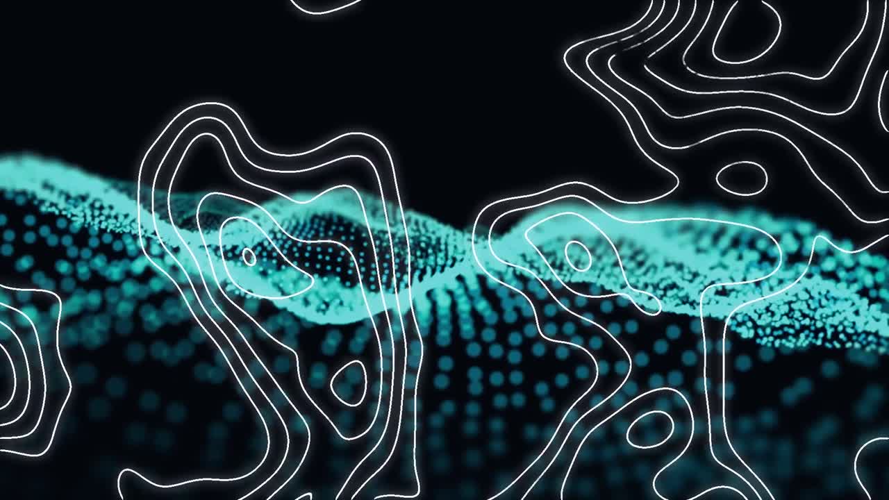 녹색 mesh 위에  ⁇ 색 지도 선의 네트워크의 애니메이션