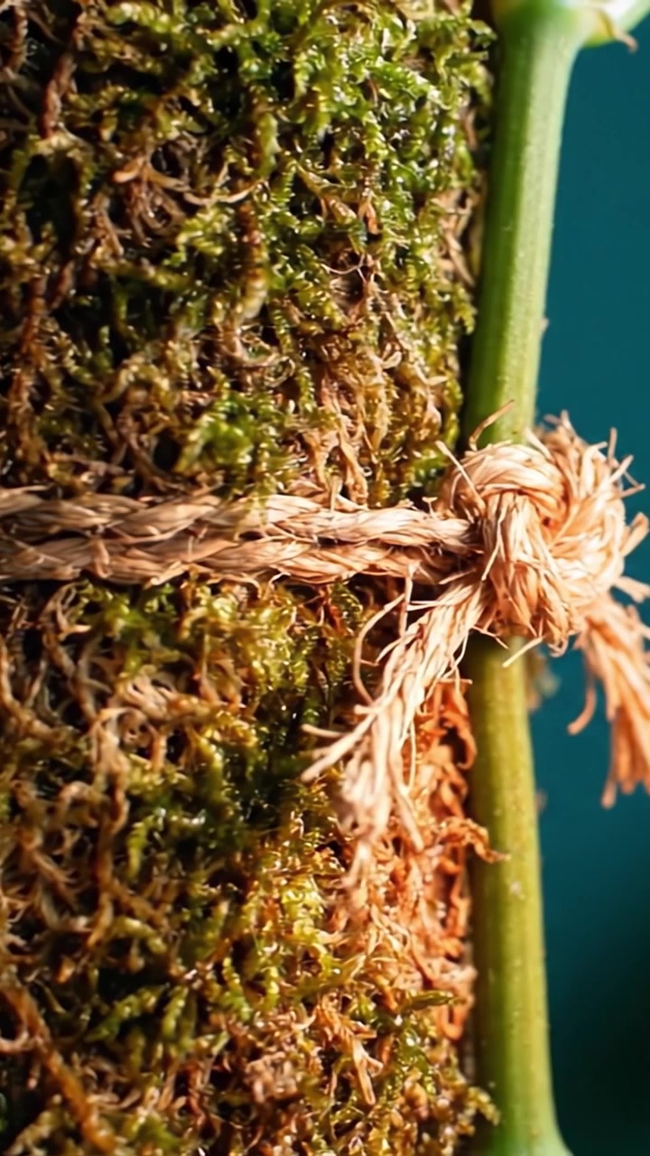 Exploring the Intricate Textures and Natural Details of Moss and Twine Binding in a Close-Up Botanical Study