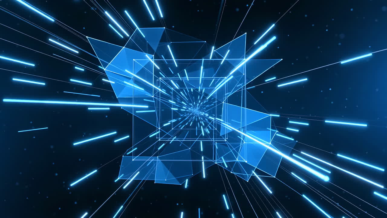 추상적인 파란색 기하학 터널