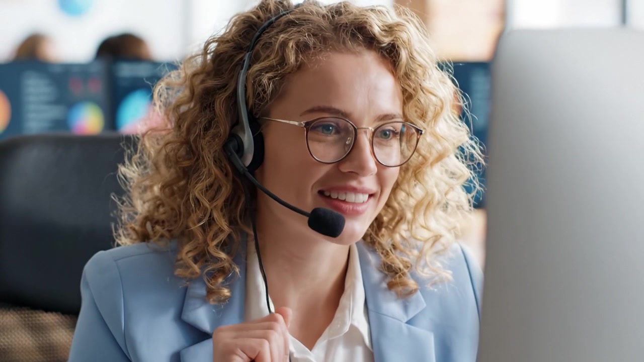 Engaging Professional Communication: A Dedicated Customer Support Specialist with Headset Enhancing Client Interaction through Technology in a Modern Workspace