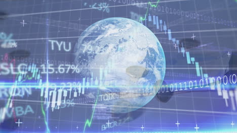 animation of financial data processing over globe and money