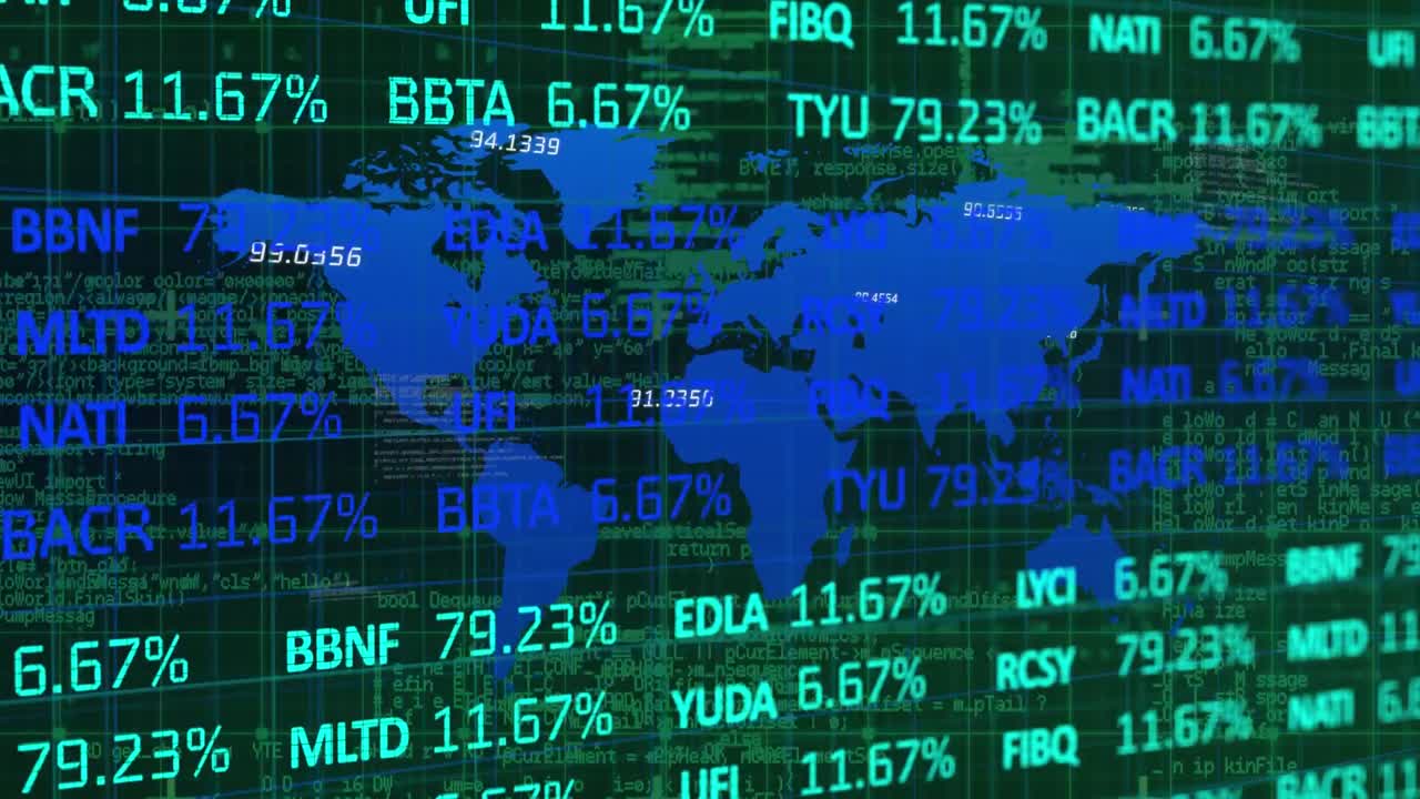 Stock market data processing against world map