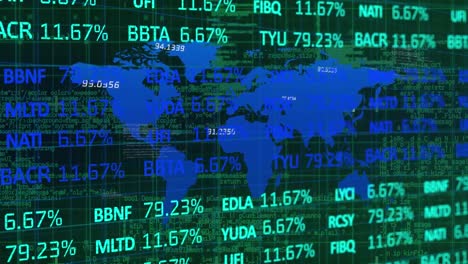 stock market data processing against world map