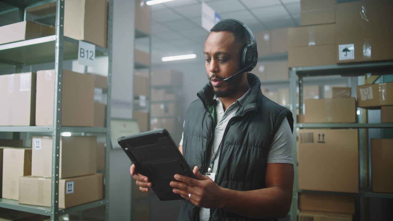 Warehouse Worker Using Tablet