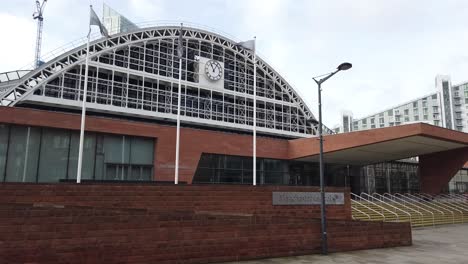 Exterior-of-the-Manchester-Central-Conference-and-Exhibition-Centre,-Manchester,-England,-UK-which-is-a-former-train-station