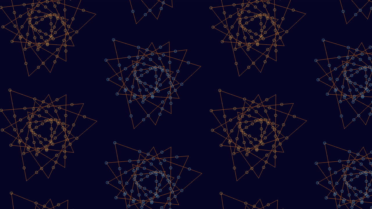 삼각형, 별, 원과 함께 대칭하는 파란색과 황금색 기하학적 패턴