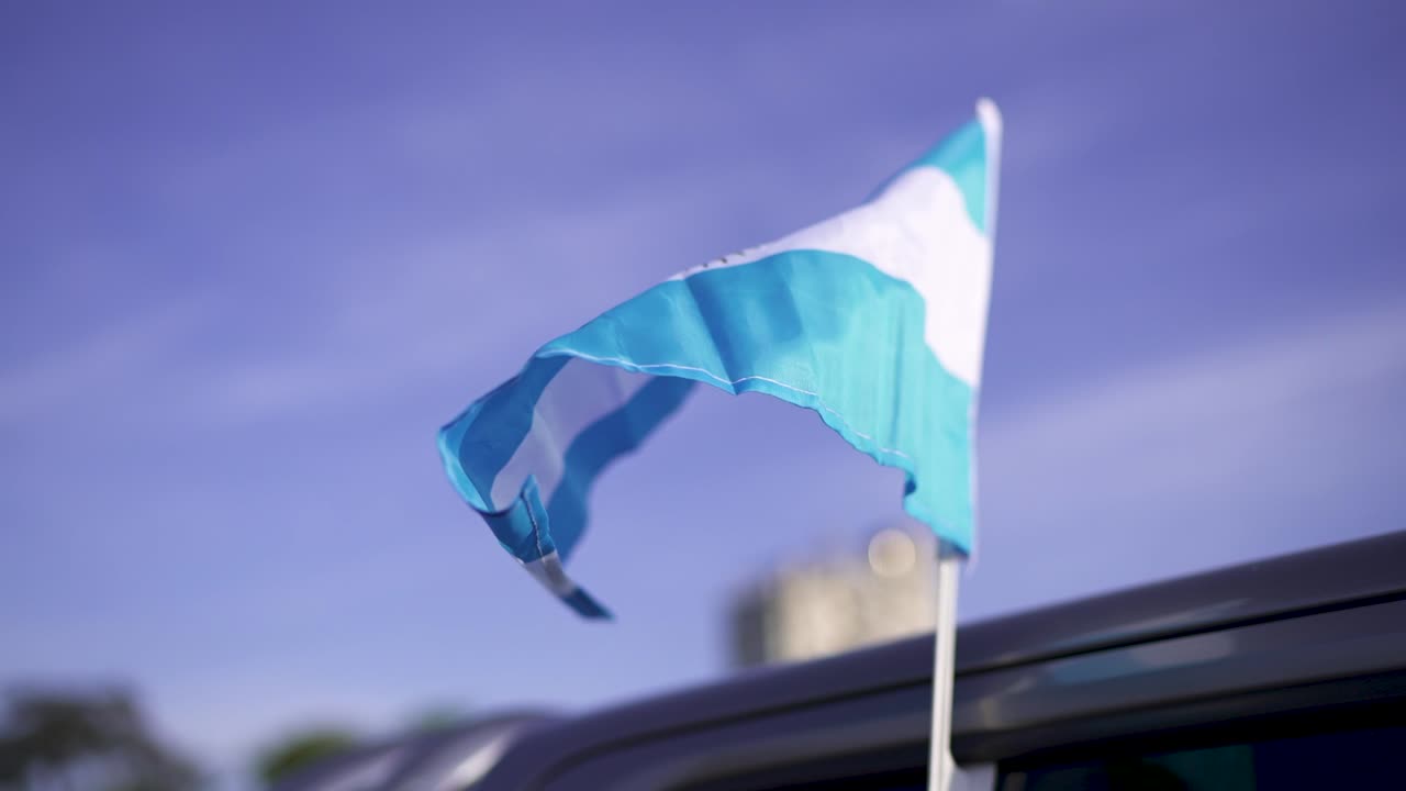 The Argentine flag, with its iconic Sun of May, seen waving proudly in the wind—symbolizing national pride, independence, and unity