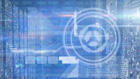animación de escaneo de alcance sobre columnas con placa de circuito de computadora