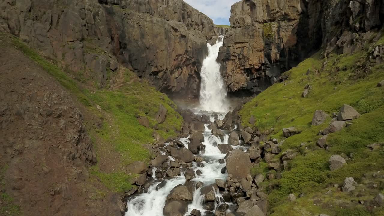 Icelandic Waterfall in a Rocky Canyon