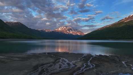 scenic nature landscape at eklutna lake in alaska - aerial shot