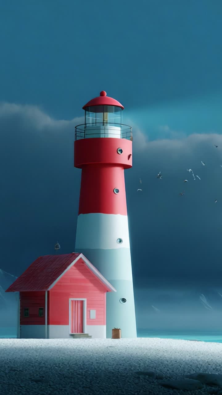A Stunning Lighthouse Standing Tall Against a Dramatic Sky, Illuminating the Ocean with Its Bright Light, Providing Guidance to Ships and Evoking a Sense of Tranquility and Safety in the Surrounding Area