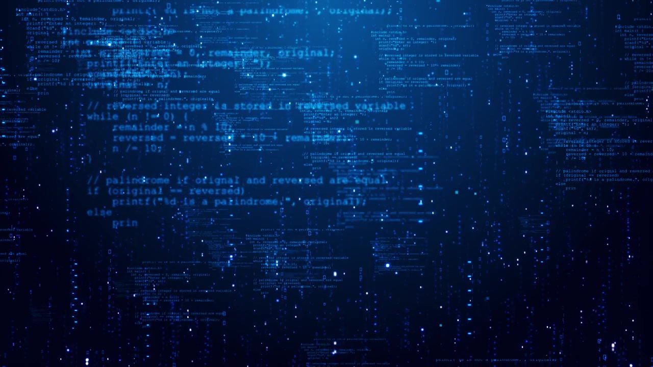 Blue programming code rain background falling binary digits glowing software text and dark digital