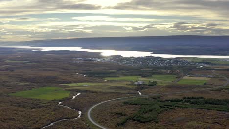 egilsstadir town on the banks of the lagarfljot river in east iceland