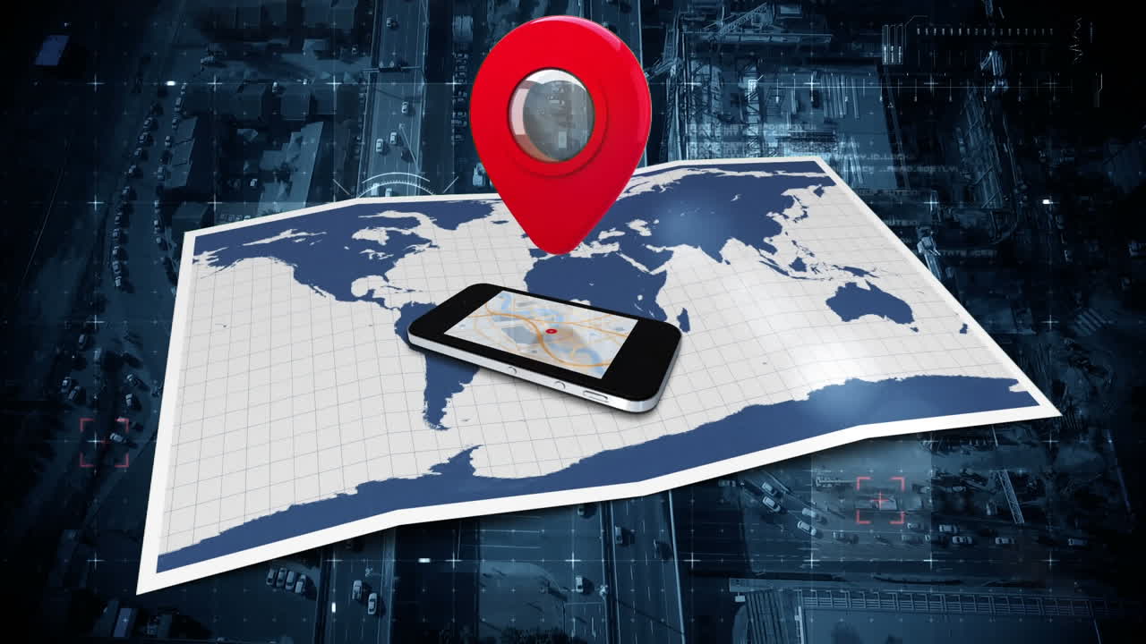 teléfono celular y mapa