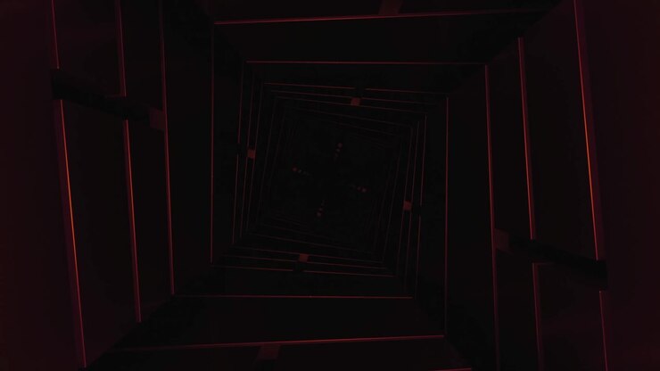 abstrakter dunkler tunnel mit roten linien