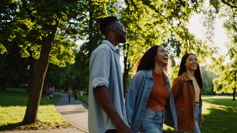 friends walking in park