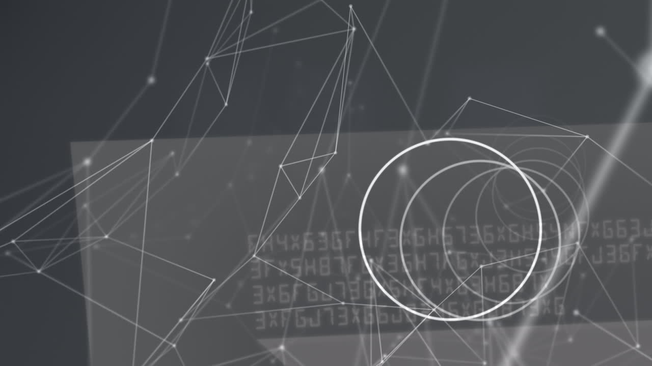 회색 배경에 대한 데이터 처리를 통해 연결 네트워크의 디지털 애니메이션