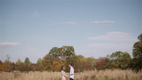 Couple-Hugging-And-Walking-On-A-Meadow-In-Summer-At-Sunset-19