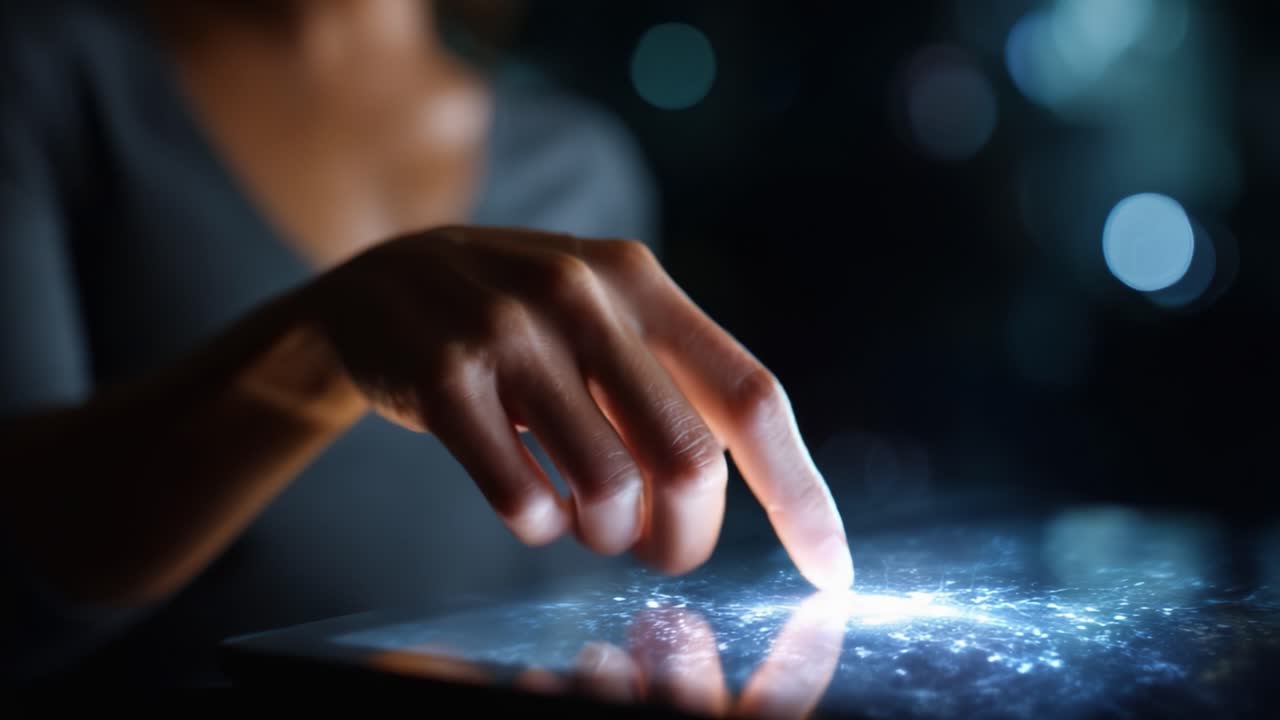 A Close-Up of a Hand Interacting with a Glowing Surface, Showcasing Technology, Connectivity, and Digital Exploration Through Touch and Innovation