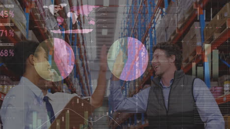 procesamiento de datos estadísticos contra supervisores masculinos y femeninos que se dan cinco en el almacén