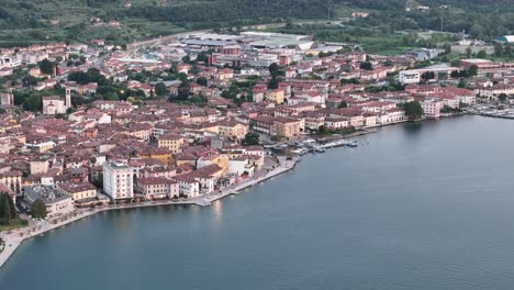 town of iseo on lake d, iseo italy panning drone aerial