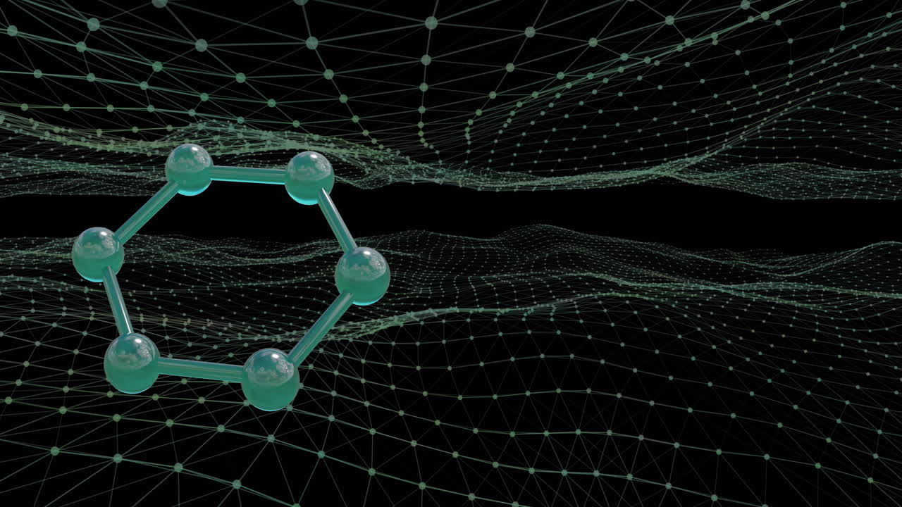 animación de micro 3d de moléculas y malla de conexiones en fondo negro