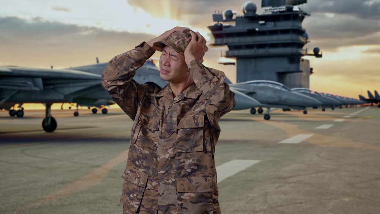 Stressed Military Personnel on Aircraft Carrier