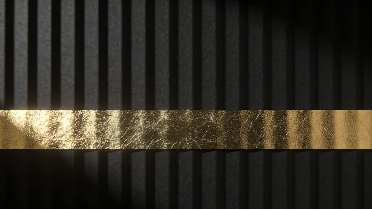 Spotlight sweeping gold strip, casting highlights and evening ridges' shadows for product reveal