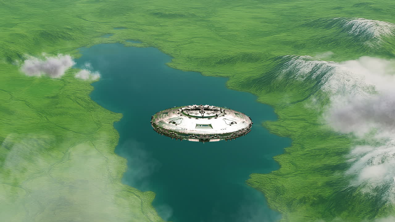 UFO above mountain lake