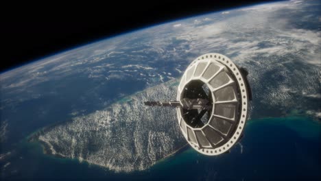 satélite espacial futurista en órbita alrededor de la tierra