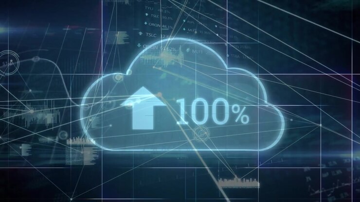 Animation of network of connections with cloud icon over data processing